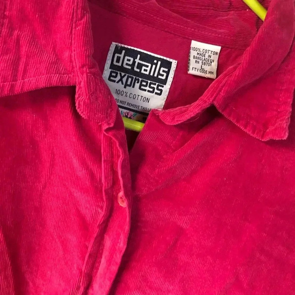 Details Express 100% Cotton Pink Corduroy Button Down Long Sleeve Large Vintage - Picture 3 of 4